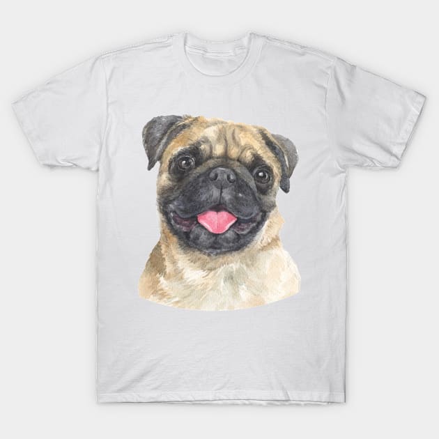 Fawn Pug Watercolor Art T-Shirt by doglovershirts